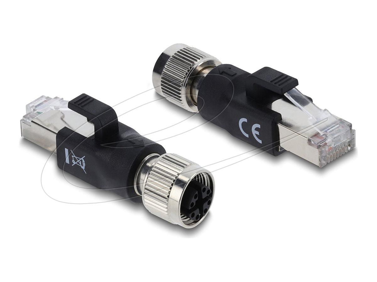 DELOCK M12 Adapter X-kodiert 8 Pin Buchse zu RJ45 Stecker schwarz - Vorderansicht