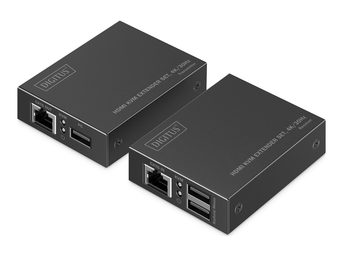 DIGITUS HDMI KVM Extender Set 4K/30Hz 40/70 m PoC CAT Schwarz - Vorderansicht