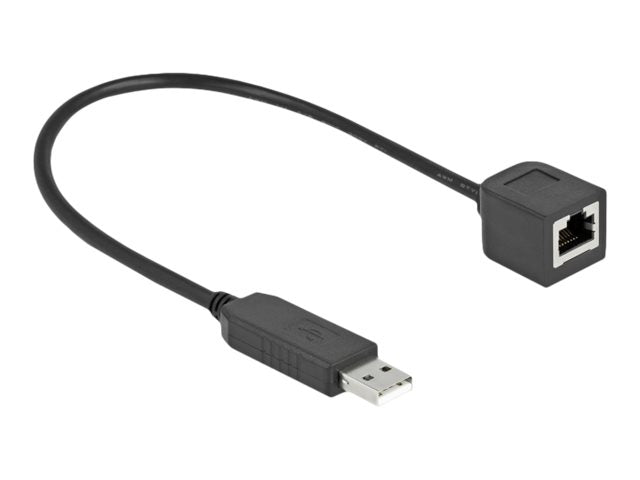 DELOCK Serielles Anschlusskabel mit FTDI Chipsatz USB 2.0 Typ-A Stecker zu RS-232 RJ45 Buchse 25cm schwarz