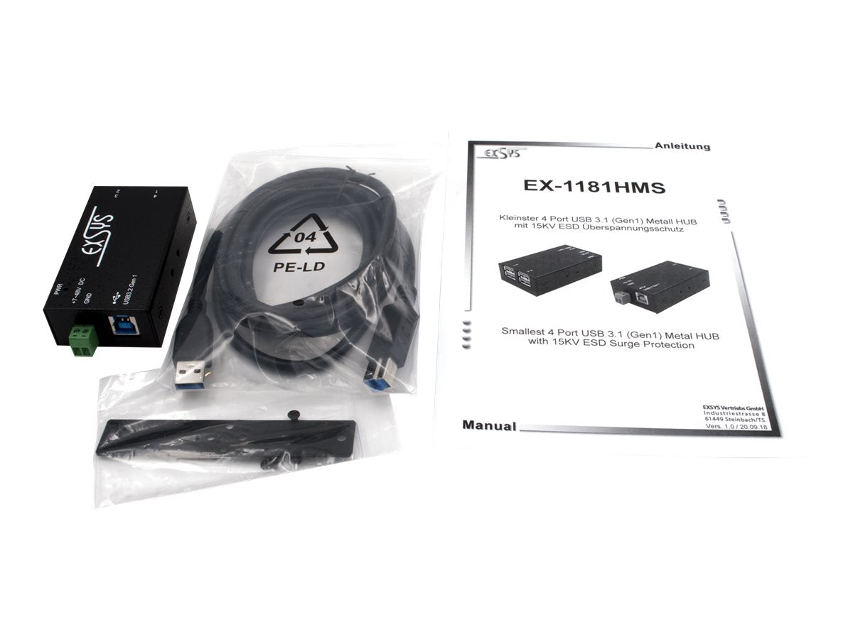 EXSYS EX-1181HMS 4 Port USB 3.2 Gen1 HUB Vorderansicht
