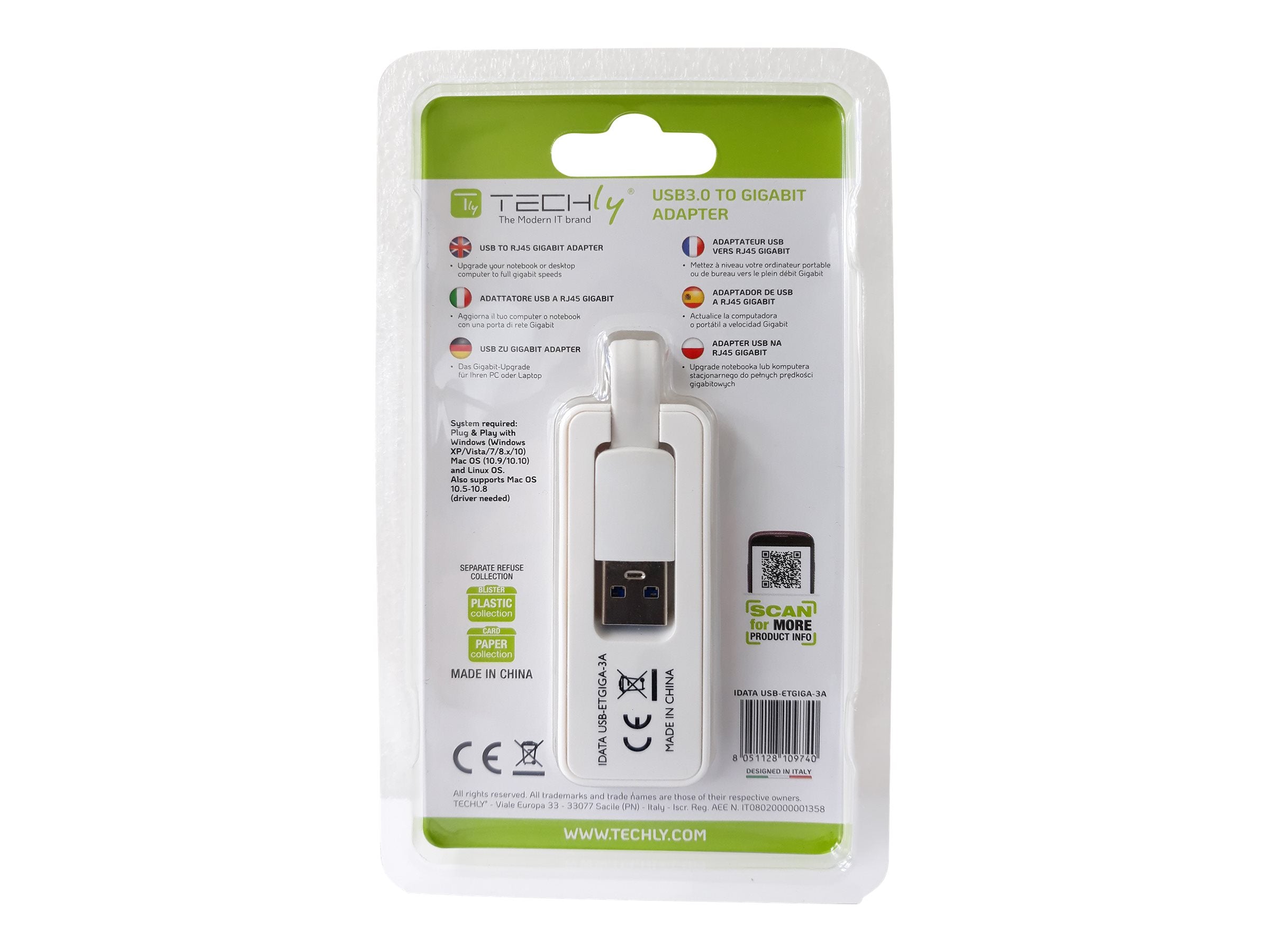 TECHLY USB3.0 RJ45 Adapter Weiss Verpackung