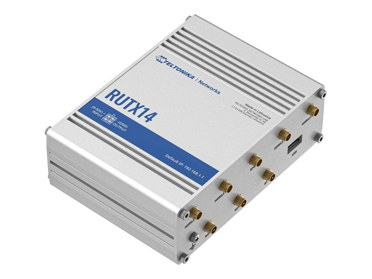 Detailansicht der Anschlüsse des TELTONIKA NETWORKS RUTX14 DUAL SIM 4G/LTE Routers