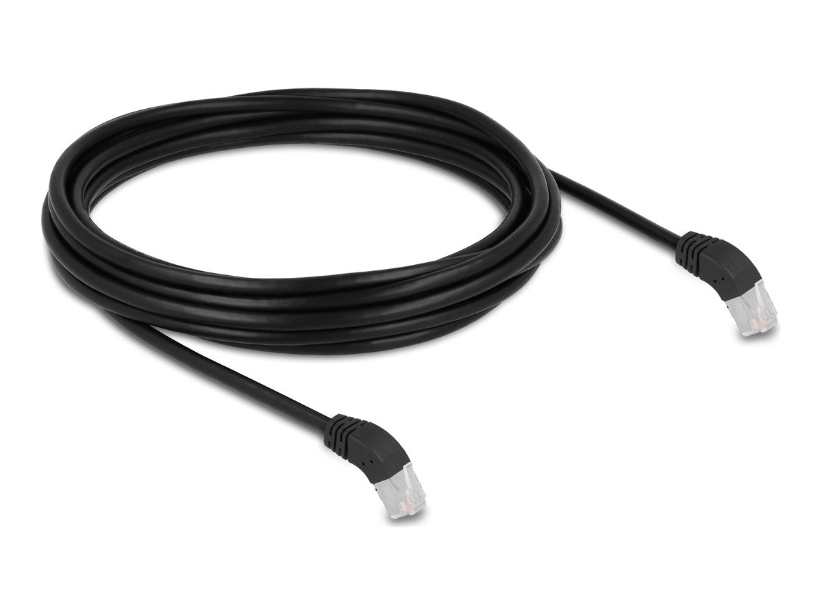 DELOCK RJ45 Netzwerkkabel Cat.6A S/FTP 45 nach unten gewinkelt 5m schwarz - Vorderansicht