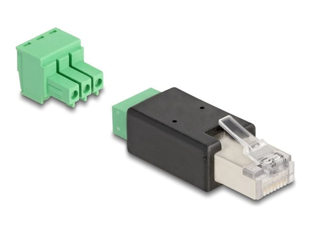DELOCK RJ45 Stecker zu Terminalblock Adapter 3 Pin 2-teilig - Vorderansicht