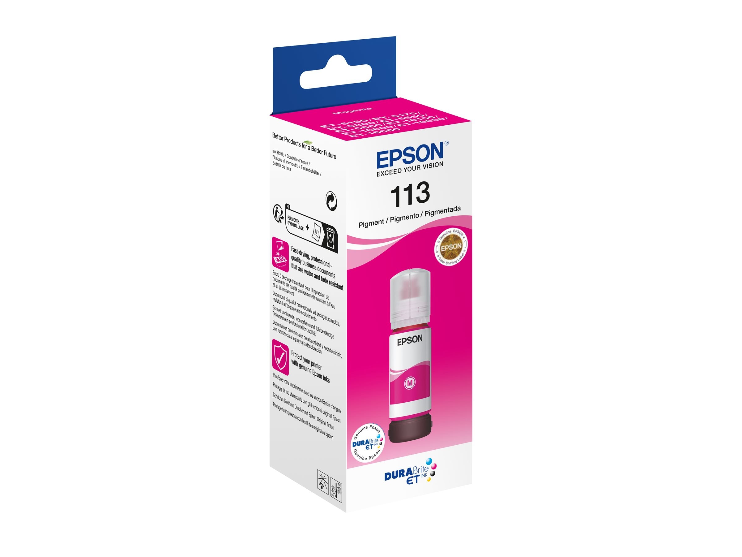 EPSON 2LB 113 EcoTank Pigment Magenta ink bottle Vorderansicht