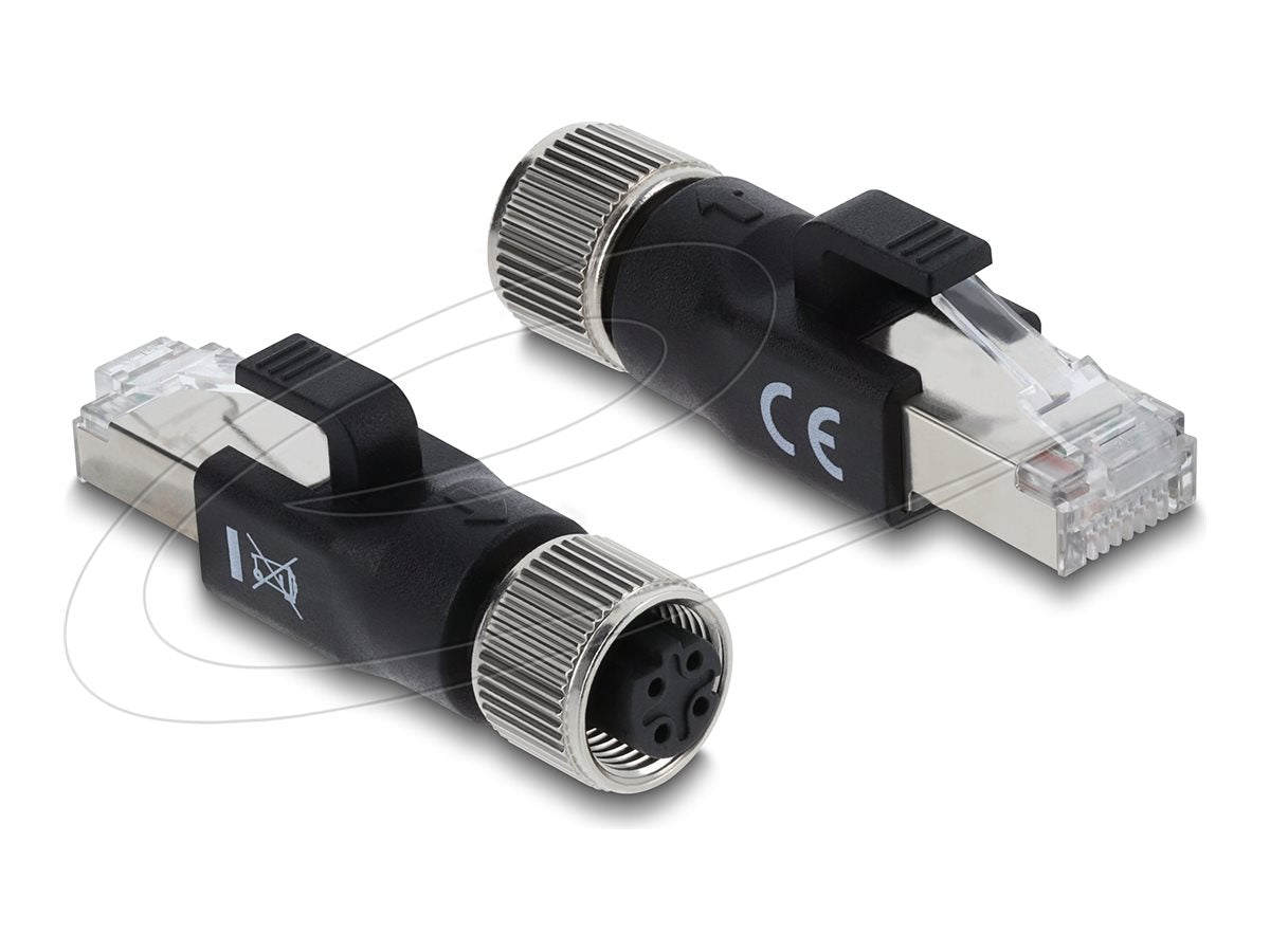 DELOCK M12 Adapter D-kodiert 4 Pin Buchse zu RJ45 Stecker schwarz - Vorderansicht