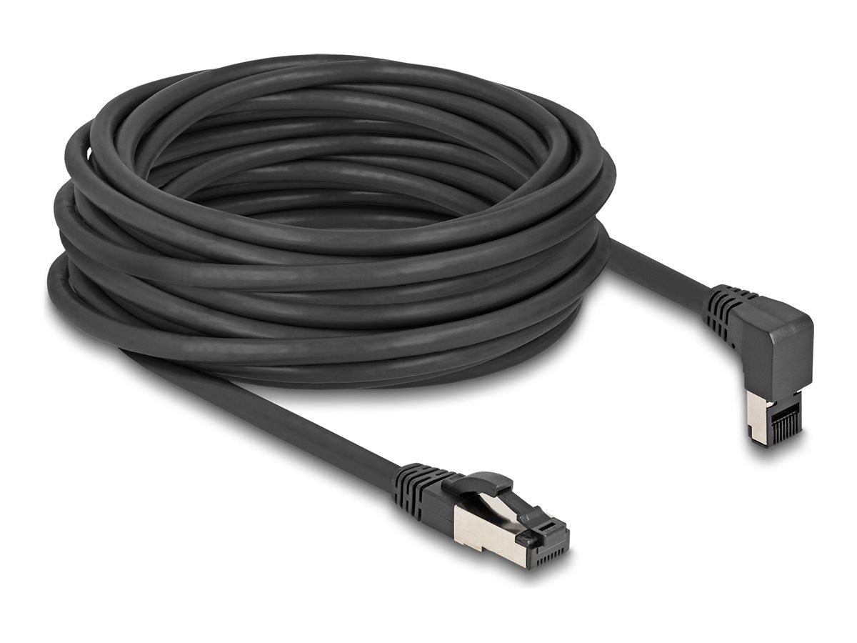 DELOCK RJ45 Netzwerkkabel Cat.8.1 S/FTP 90 oben gewinkelt / gerade 10m schwarz - Vorderansicht