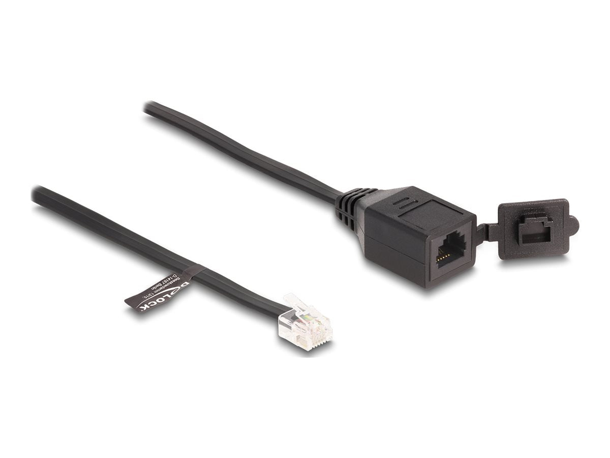DELOCK Kabel RJ12 Stecker zu RJ12 Buchse mit Verschlusskappe 20cm schwarz - Vorderansicht