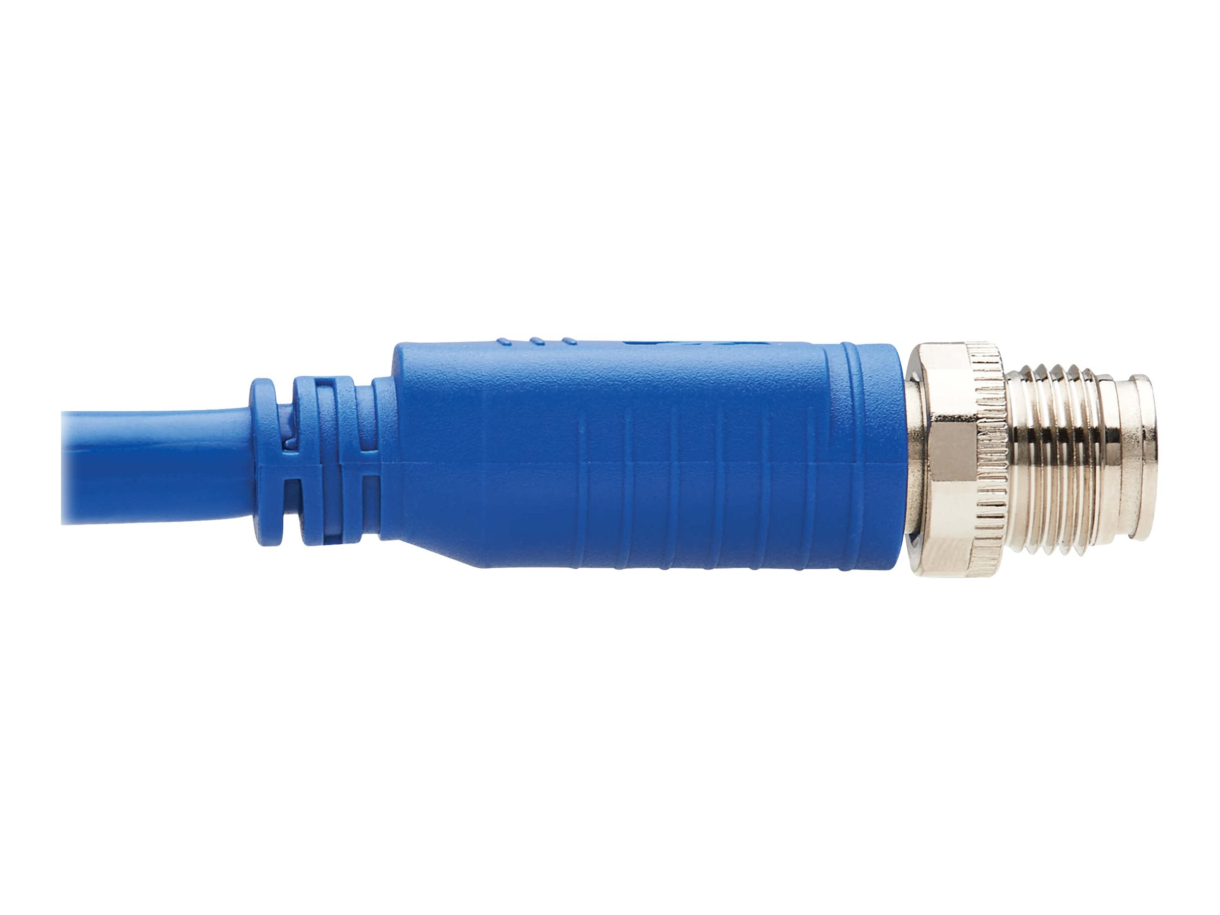 EATON TRIPPLITE M12 X-Code Cat6a 10G F/UTP CMR-LP Shielded Ethernet Cable M12m/RJ45m IP68 PoE Blue 1m 3