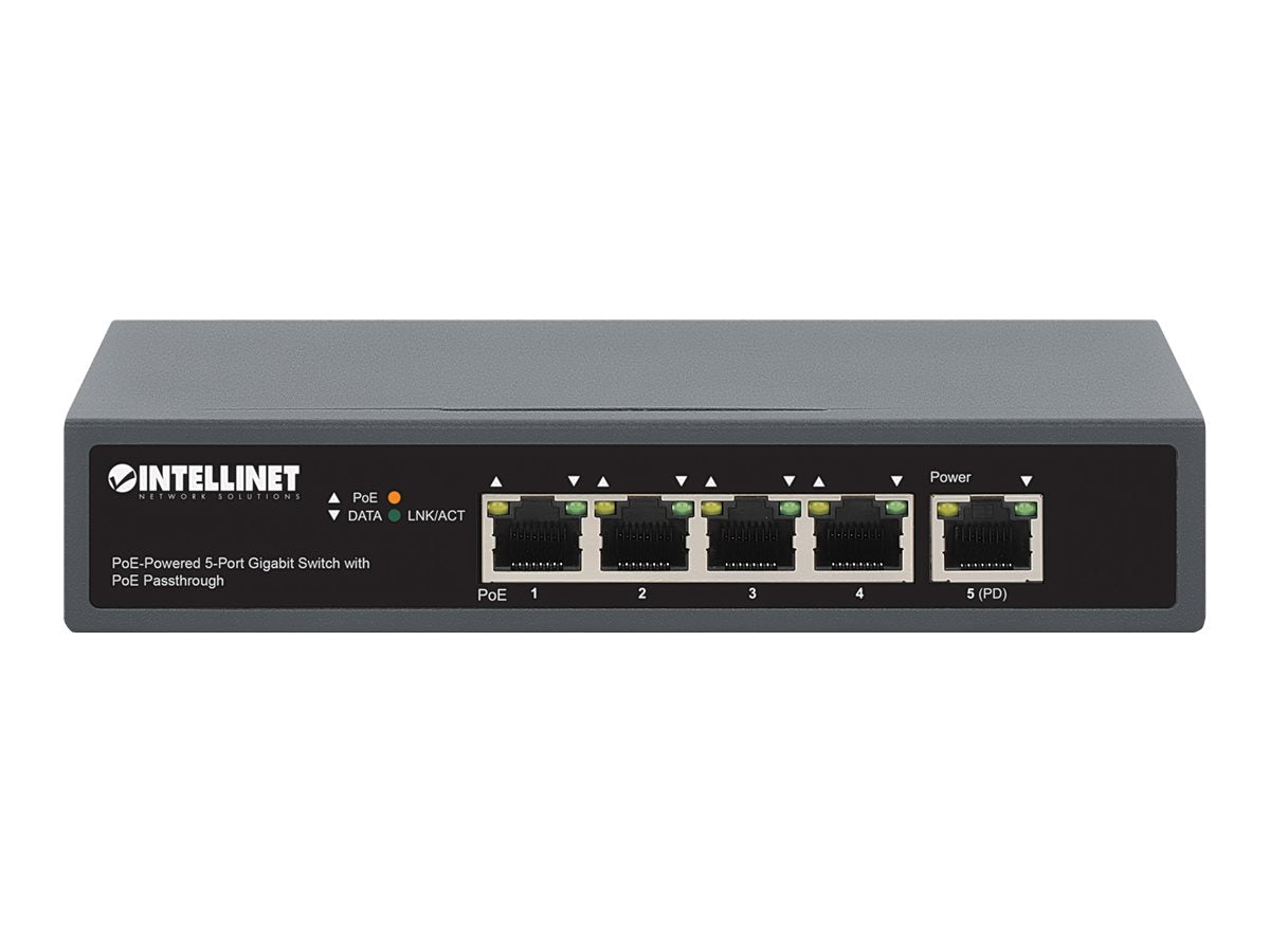 INTELLINET PoE-Powered 5-Port PoE+ Gigabit Switch Vorderansicht