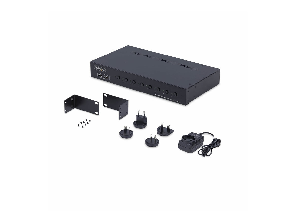 STARTECH.COM 8 Port HDMI KVM Switch 1HE Rackmount Satz 4K 60Hz HDMI 2.0 KVM Umschalter Taste/Hotkey HDMI Switch KVM TAA