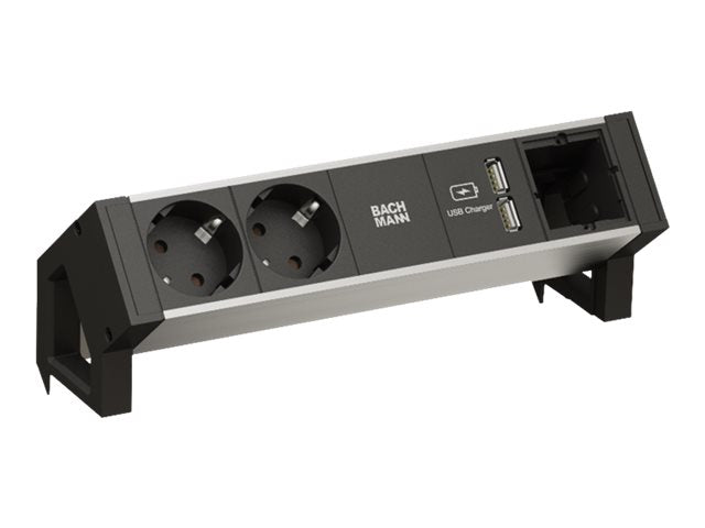 BACHMANN DESK2 ALU BLACK Steckdosenleiste Vorderansicht