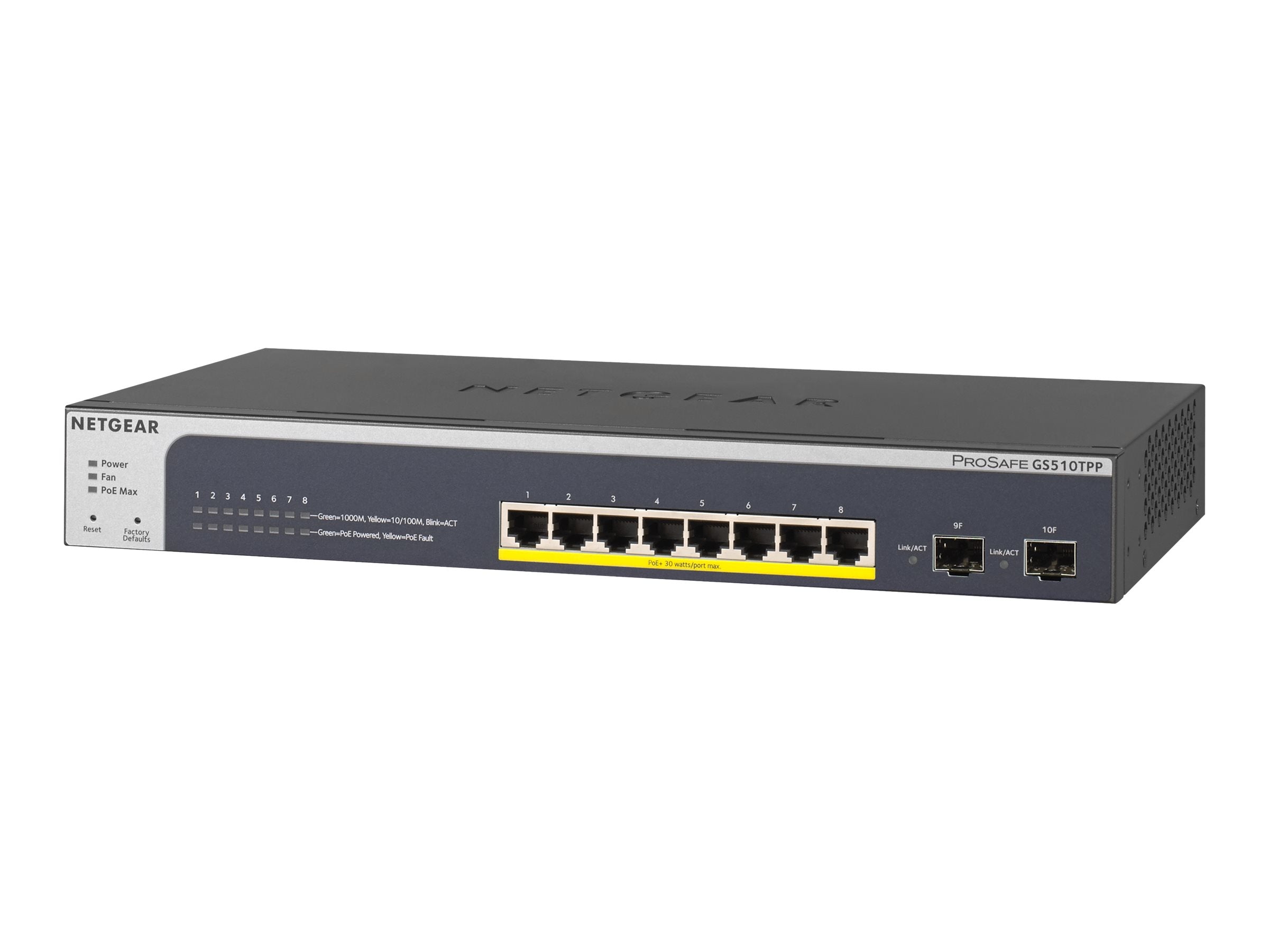 NETGEAR 8-Port PoE+ Gigabit Ethernet Smart Managed Switch GS510TPP - Vorderansicht