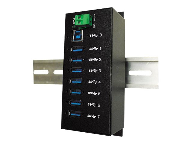 EXSYS EX-1187HMVS 7 Port USB 3.2 Gen1metall HUB Din-Rail Vorderansicht