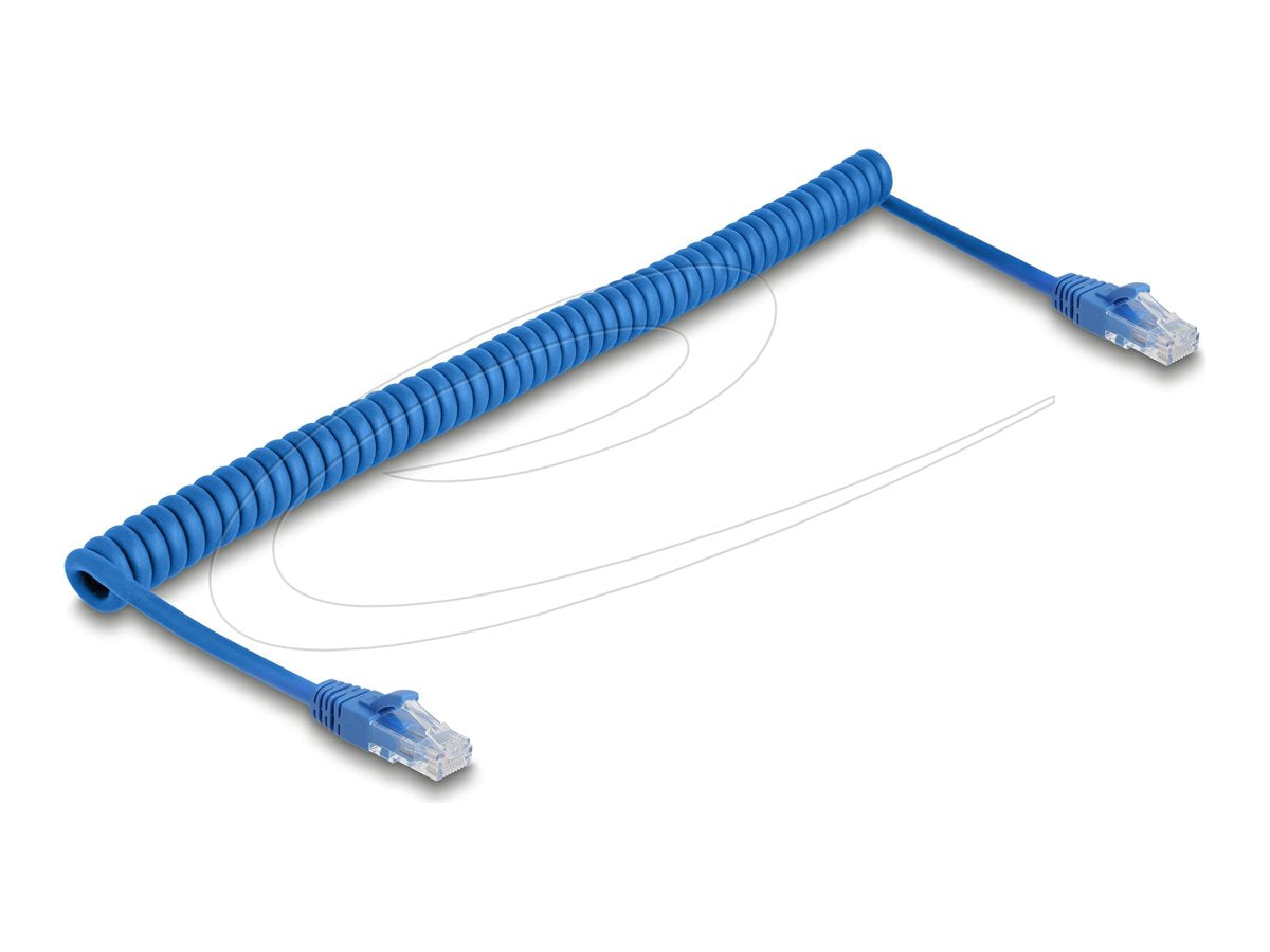 DELOCK RJ45 Spiralkabel Stecker zu Stecker Cat.6 UTP 0,6m bis 1,2m blau - Vorderansicht