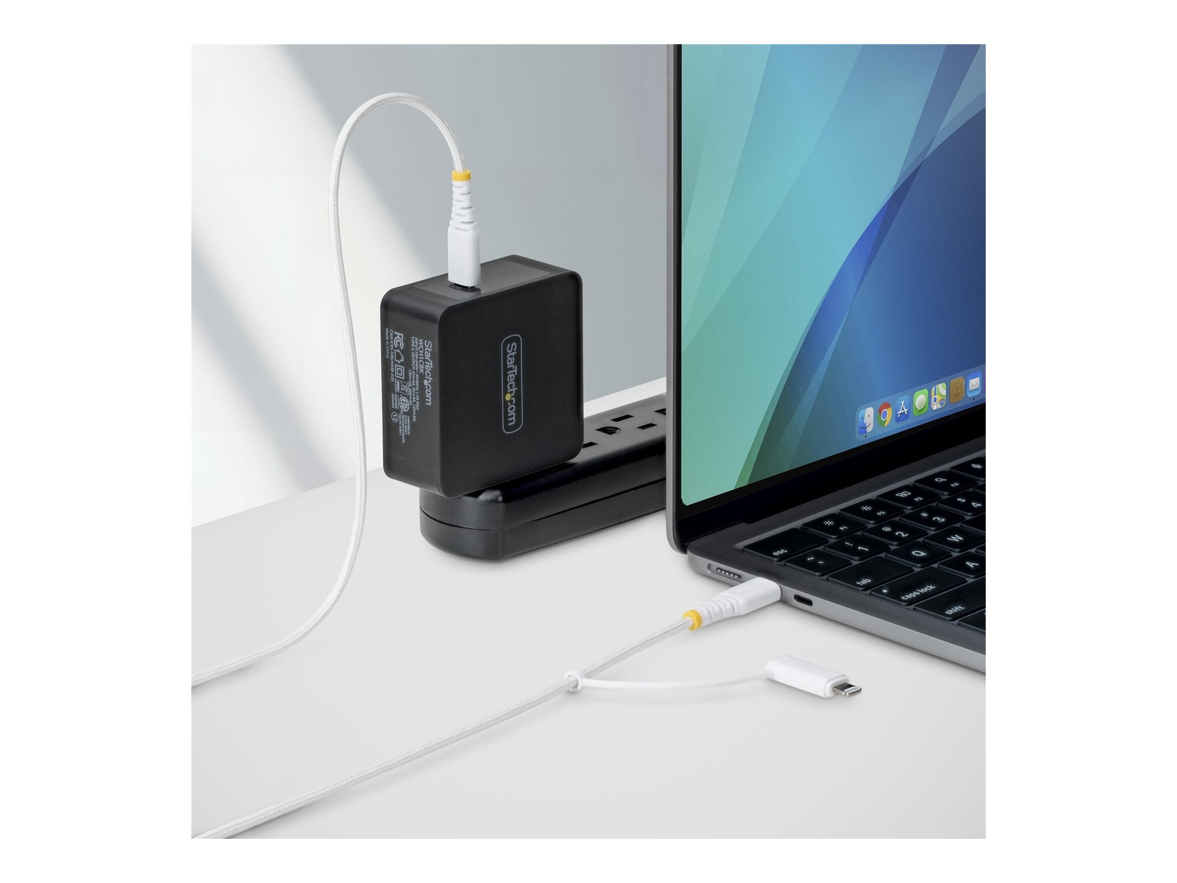 STARTECH.COM 2m 6ft 2-in-1 Rugged USB-C Charging Cable with Lightning Adapter 30W/60W 3A Apple MFi Certified Braided USB C