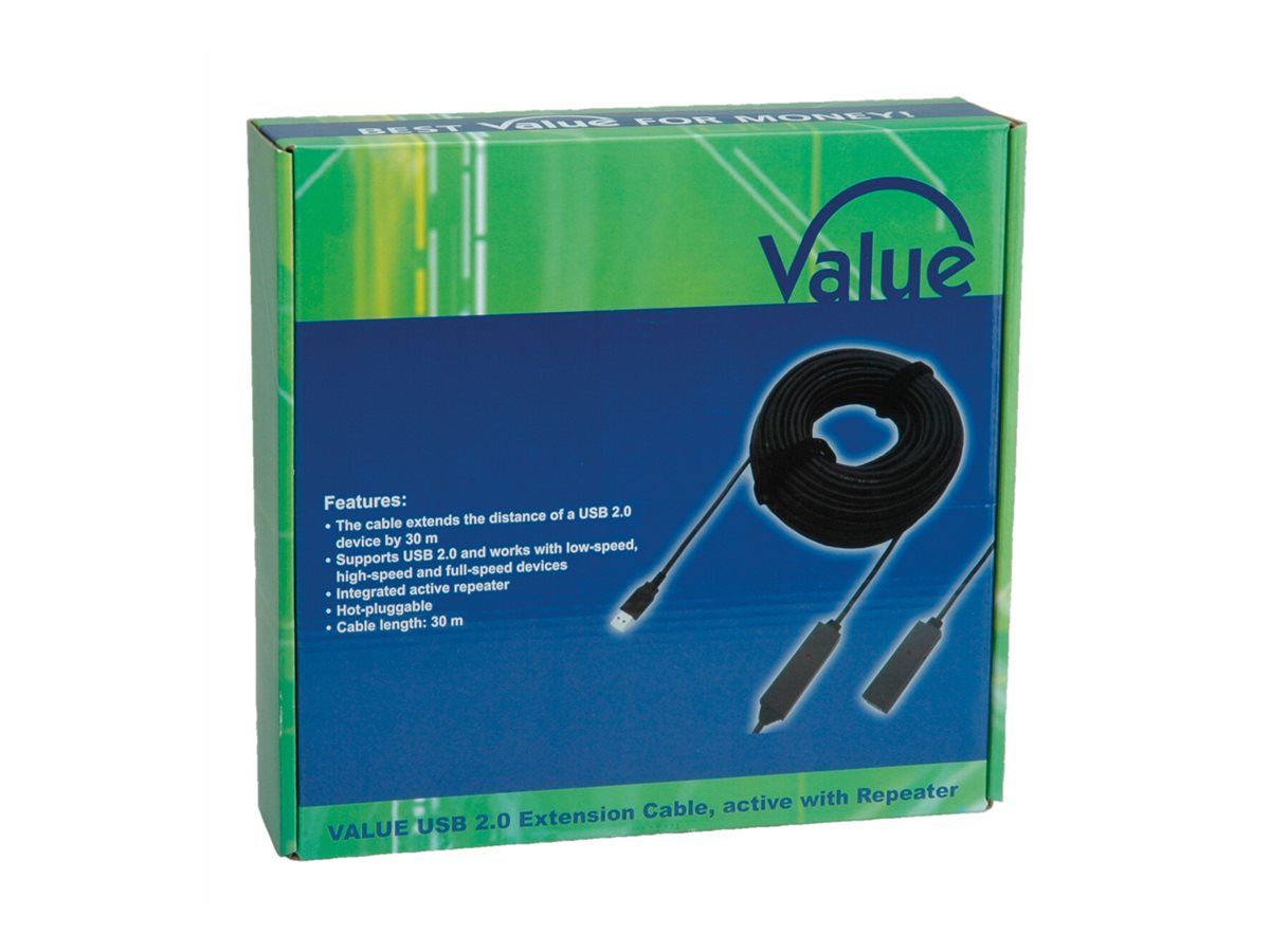 VALUE USB 2.0 aktive Kabelverlängerung schwarz 30m Anschluss