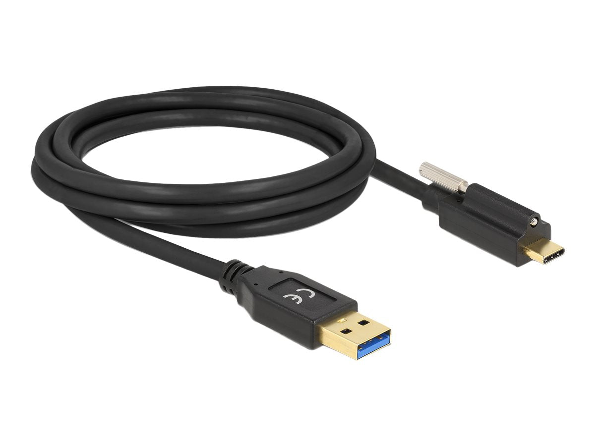 DELOCK SuperSpeed USB USB 3.2 Gen 1 Kabel Typ-A Stecker zu USB Type-C Stecker mit Schraube oben 2 m