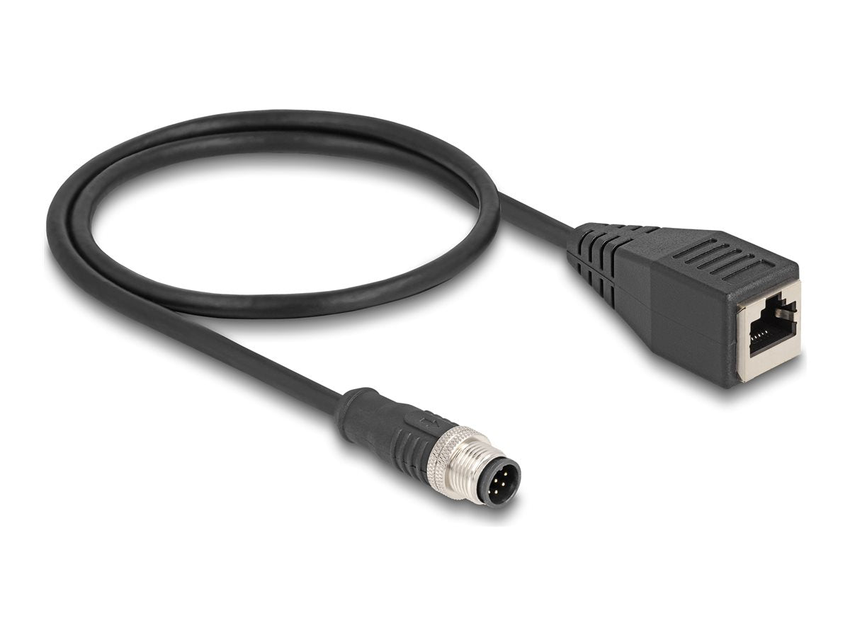 DELOCK M12 Kabel A-kodiert 8 Pin Stecker zu RJ45 Buchse PVC 0,5m - Vorderansicht