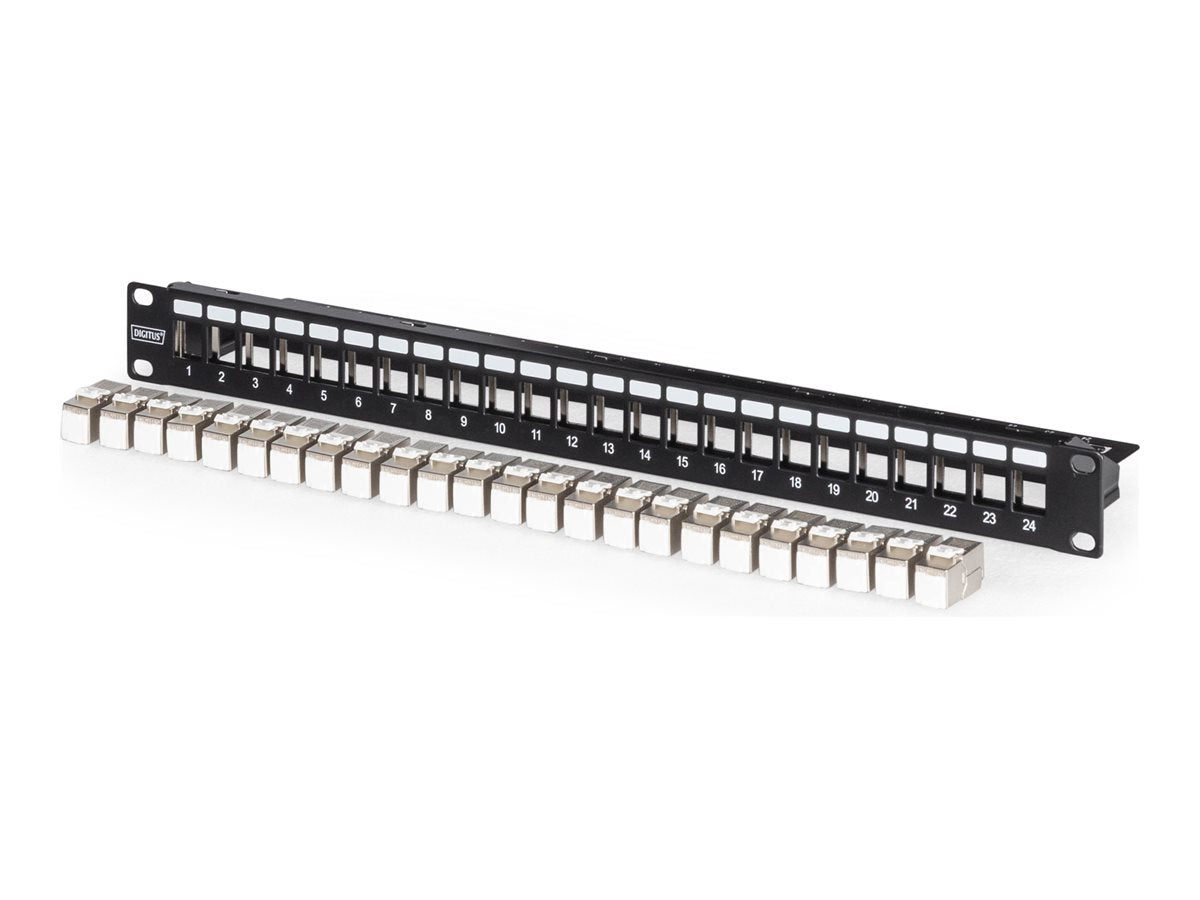 DIGITUS Modulares Patch Panel geschirmt mit 24x DN-93615 24-Port 1U rackmontierbar Labelfeld schwarz
