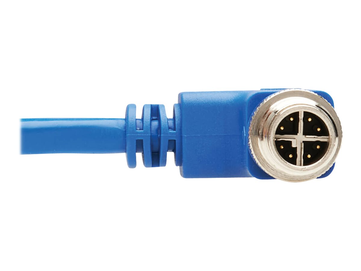 EATON TRIPPLITE M12 X-Code Cat6 1G UTP CMR-LP Ethernet Cable Right-Angle M12m/RJ45m IP68 PoE Blue 3m 9