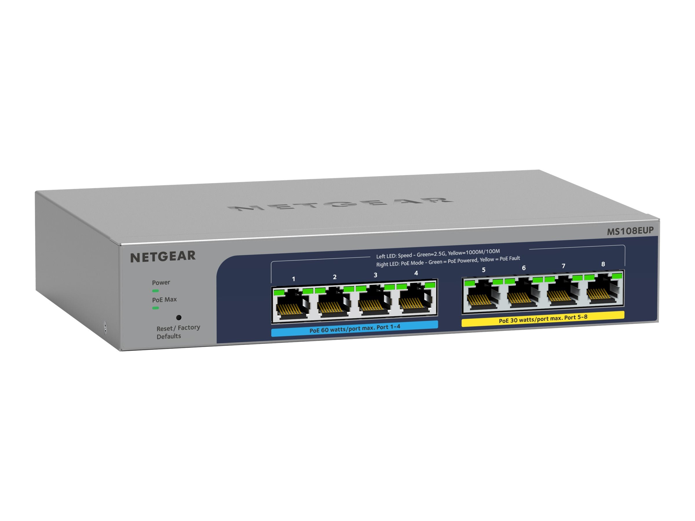 NETGEAR MS108EUP Switch Detailansicht der Ports