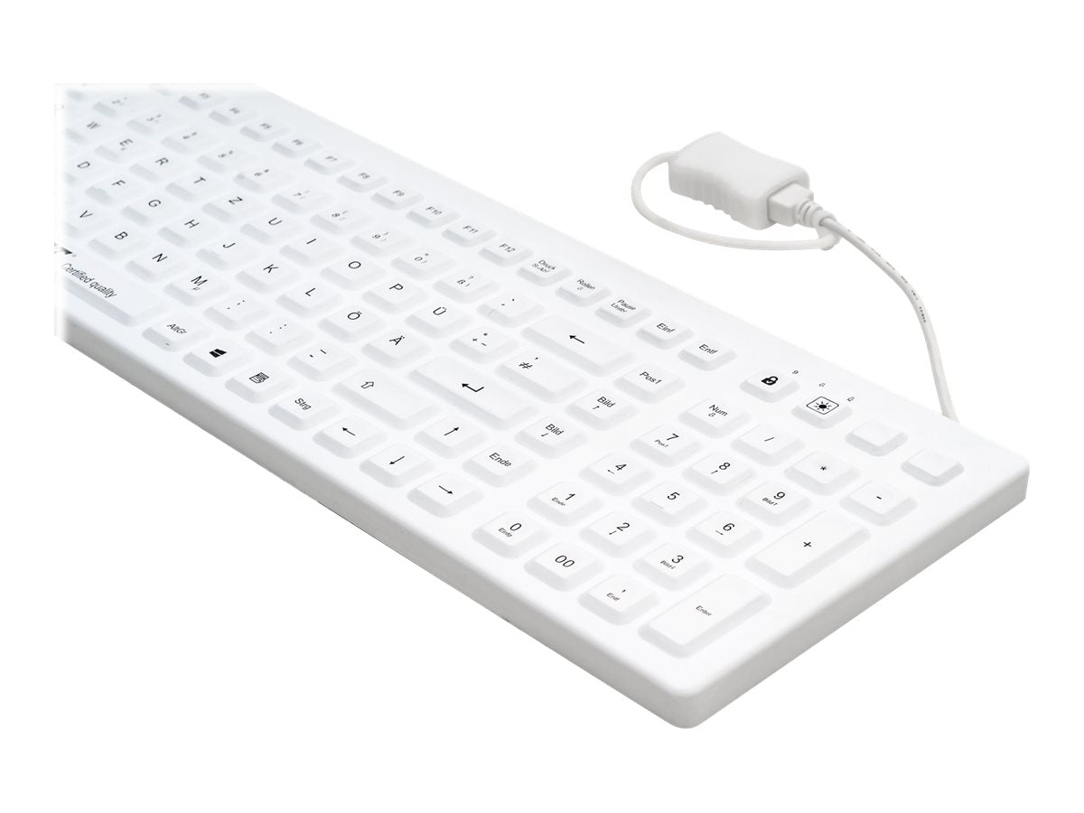 GETT GCQ CleanType Prime Pro+ Silikon Tastatur mit NUM-block mit Magneten IP68 beleuchtete Tasten USB Farbe: weiss Layout: CH