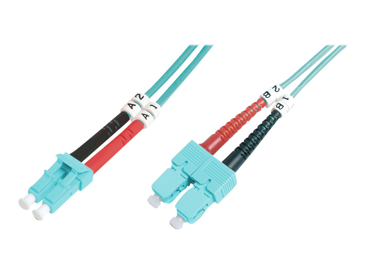 DIGITUS LWL Patchkabel LC/SC 50/125 3m Multimode Duplex Halogenfrei mit Messprotokoll tuerkis OM3