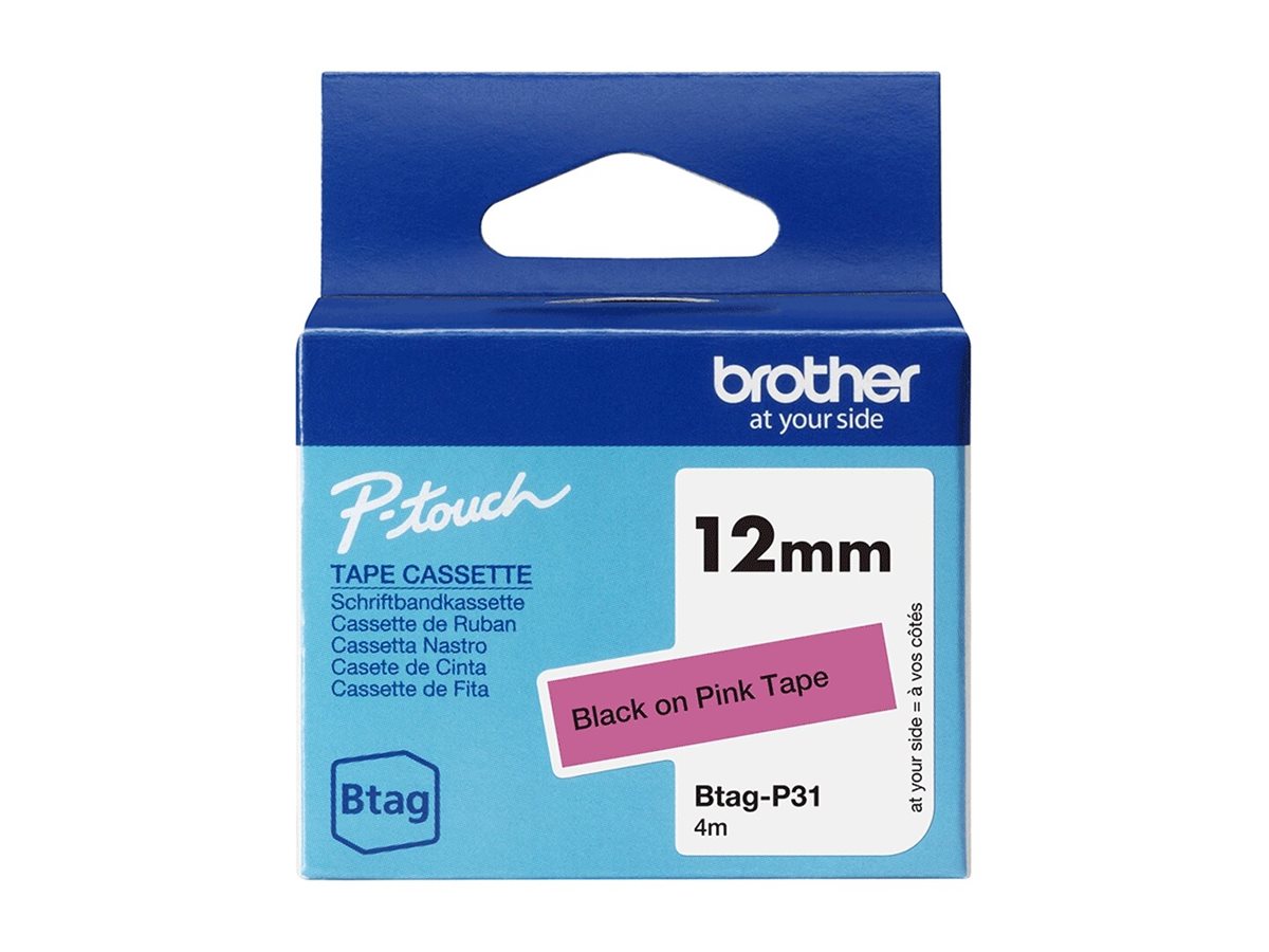 BROTHER 12MM BTAGP31 Ribbon Black on Pink - Vorderansicht