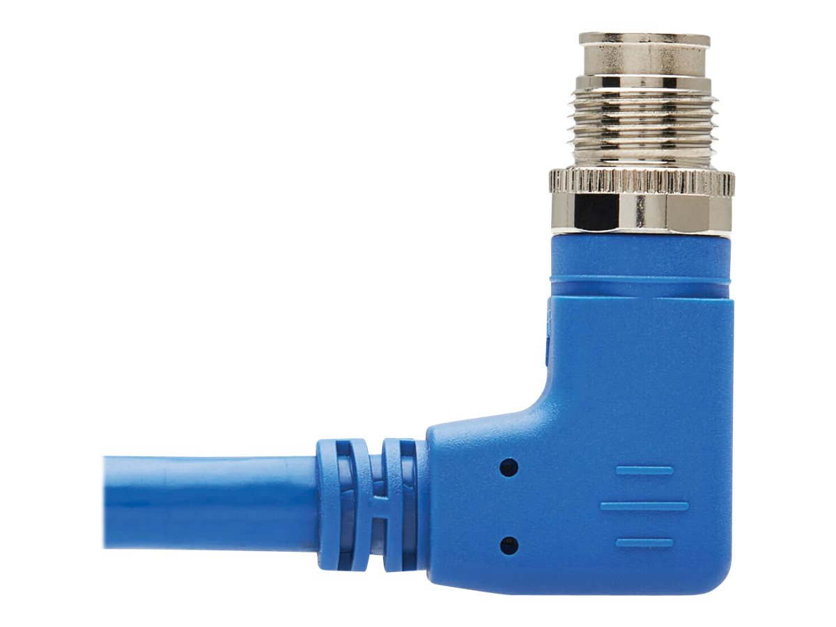 EATON TRIPPLITE M12 X-Code Cat6a 10G F/UTP CMR-LP Shielded Ethernet Cable Right-Angle M/M IP68 PoE Blue 10m 32