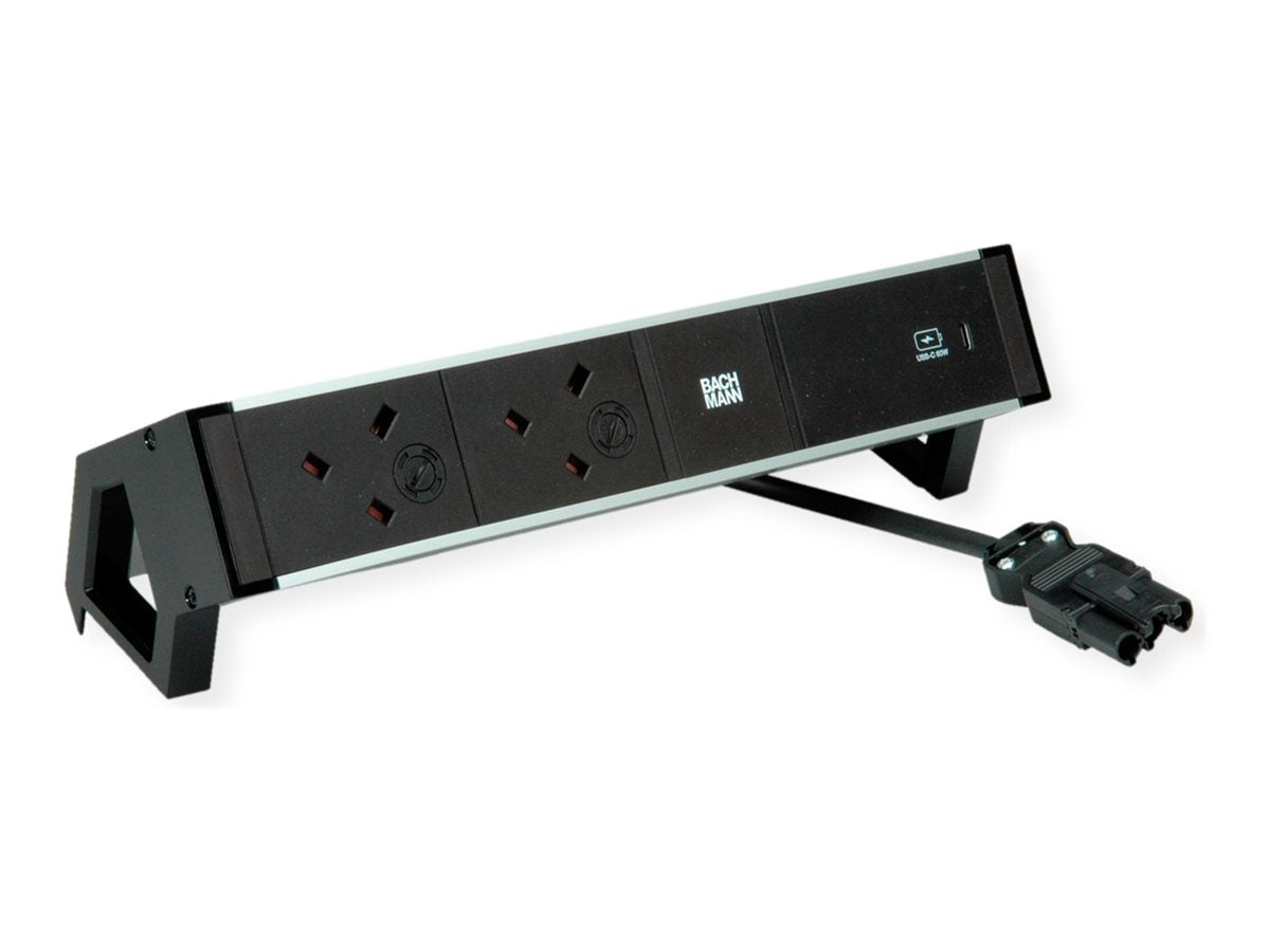 BACHMANN DESK2 ALU BLACK 2xUK 1xUSBC 60W 0