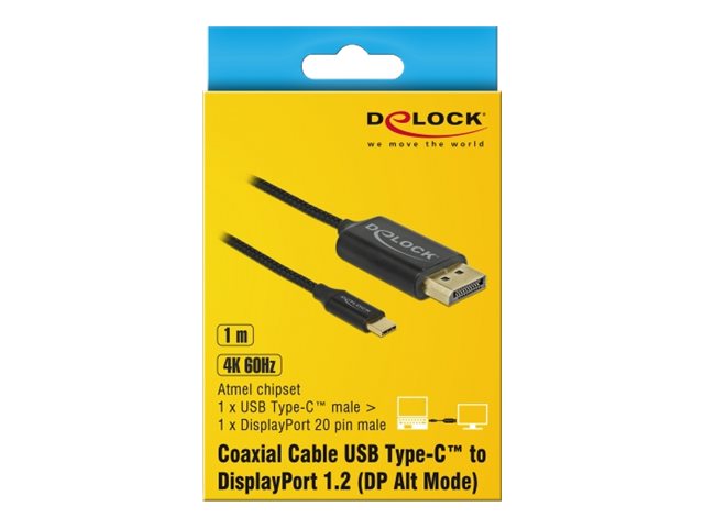 DELOCK USB Kabel Type-C zu DisplayPort DP Alt Mode 4K 60Hz 1m koaxial - Detailansicht der Anschlüsse