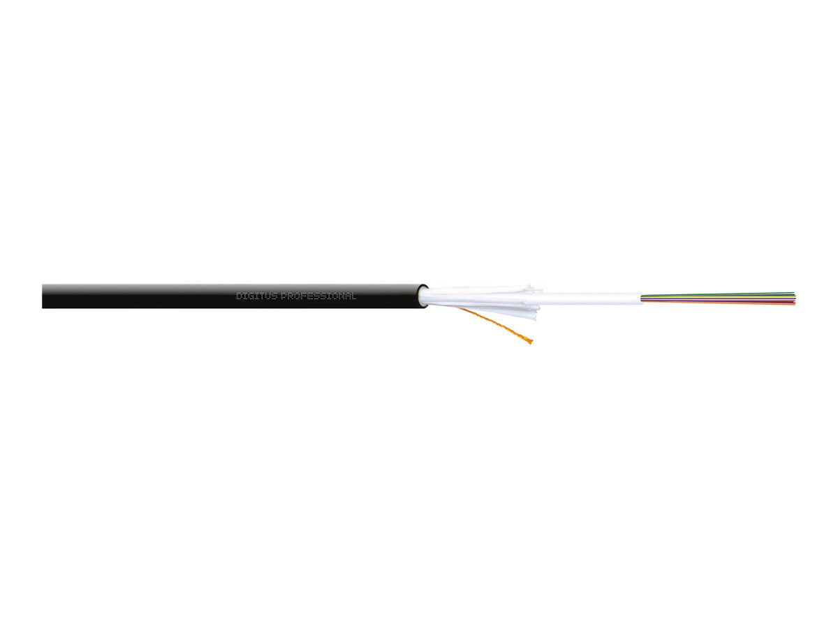DIGITUS FO A-I-DQ ZN BH 12E9/125 SM OS2 12 fibers Indoor/Outdoor LSZH Dca Black 100m Vorderansicht