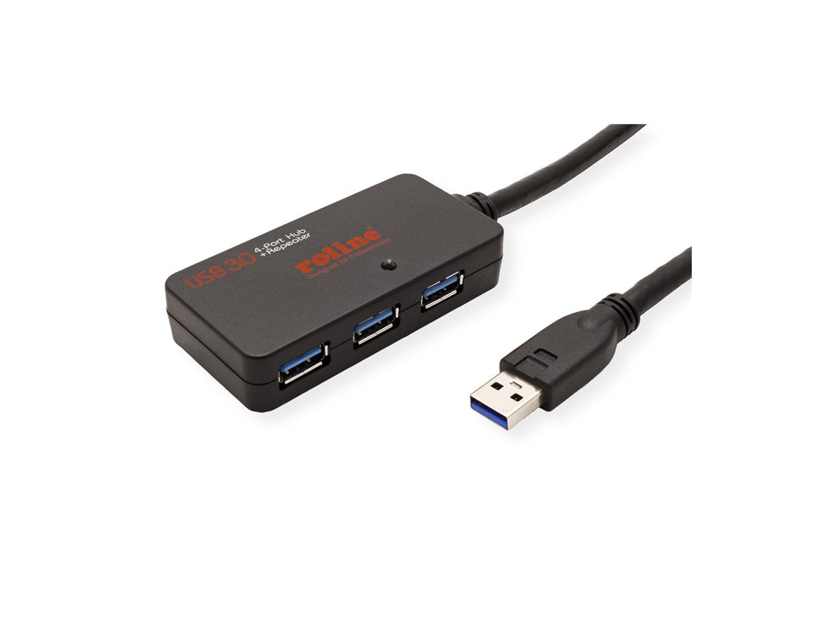 ROLINE USB 3.2 Gen 1 4-Port Hub mit Repeater schwarz 10m Vorderansicht