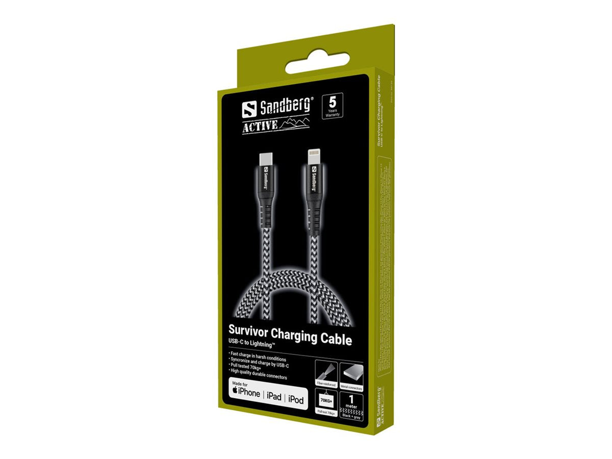 SANDBERG Survivor USB-C PD>Lightning 1M Kabel Vorderansicht