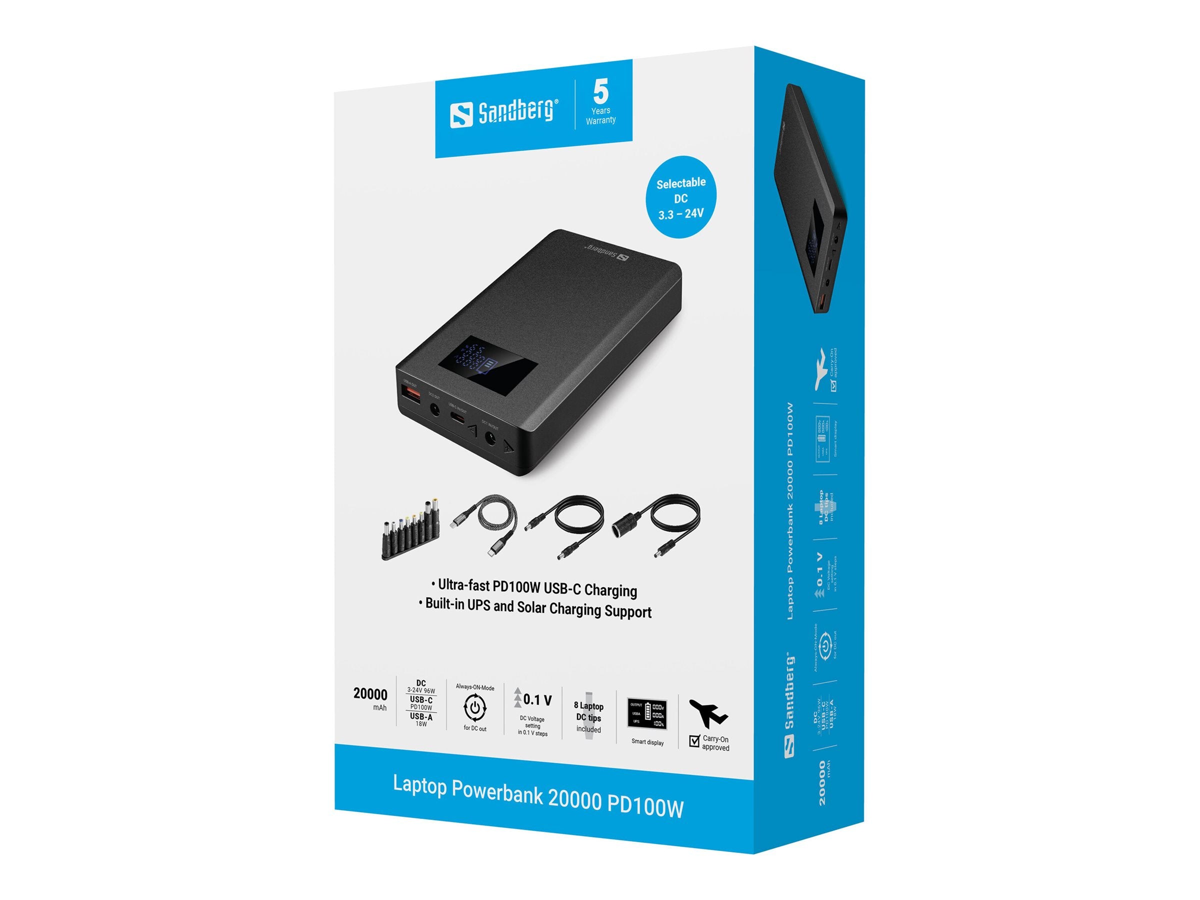SANDBERG Laptop Powerbank 20000 PD100W Vorderansicht