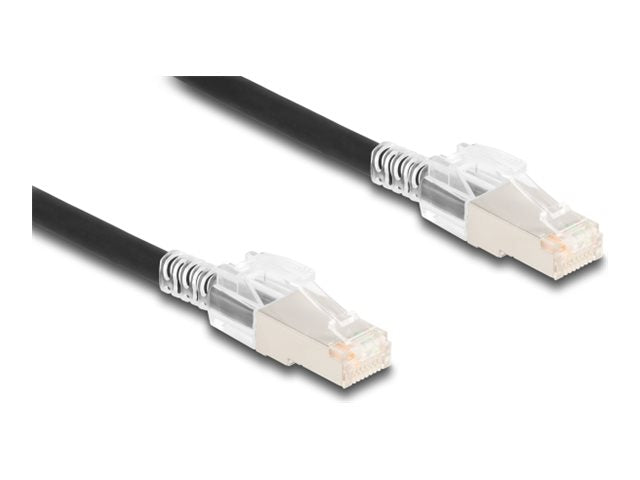 DELOCK RJ45 Netzwerkkabel Cat.6A S/FTP mit Secure Clips Set 1 m schwarz - Vorderansicht