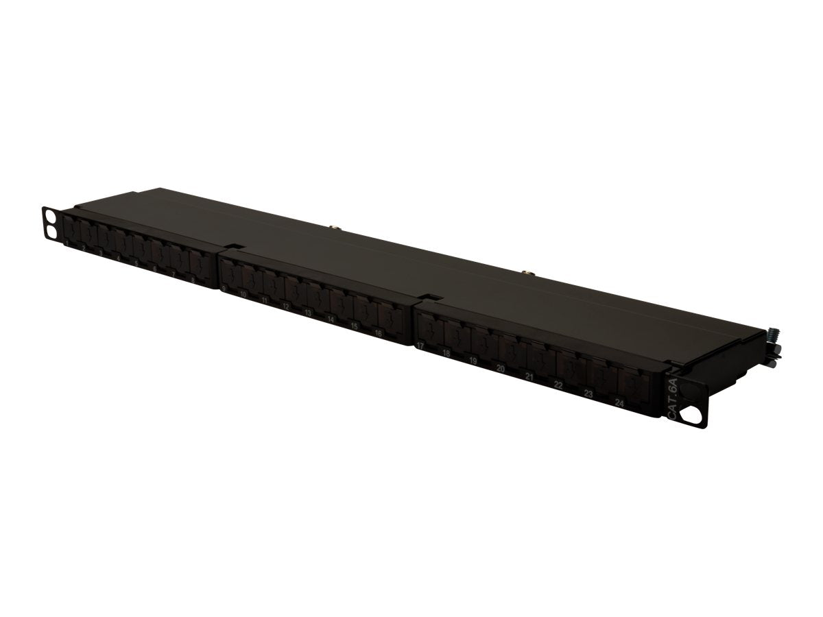 DIGITUS CAT 6A Klasse EA Patch Panel geschirmt 0,5HE 24-Port RJ45 Vorderansicht