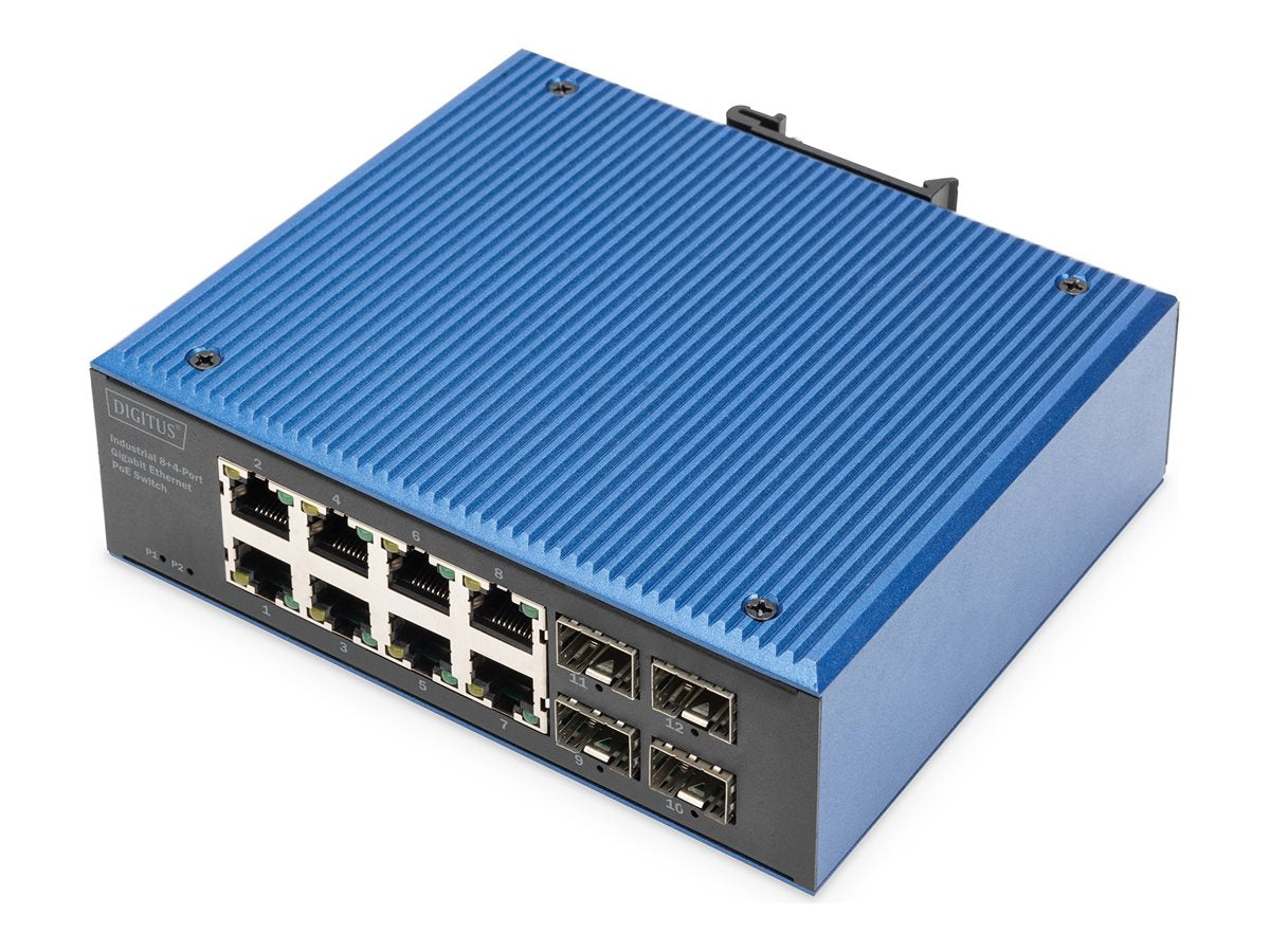 DIGITUS Industrial 8+4-Port Gigabit Ethernet PoE Switch Vorderansicht