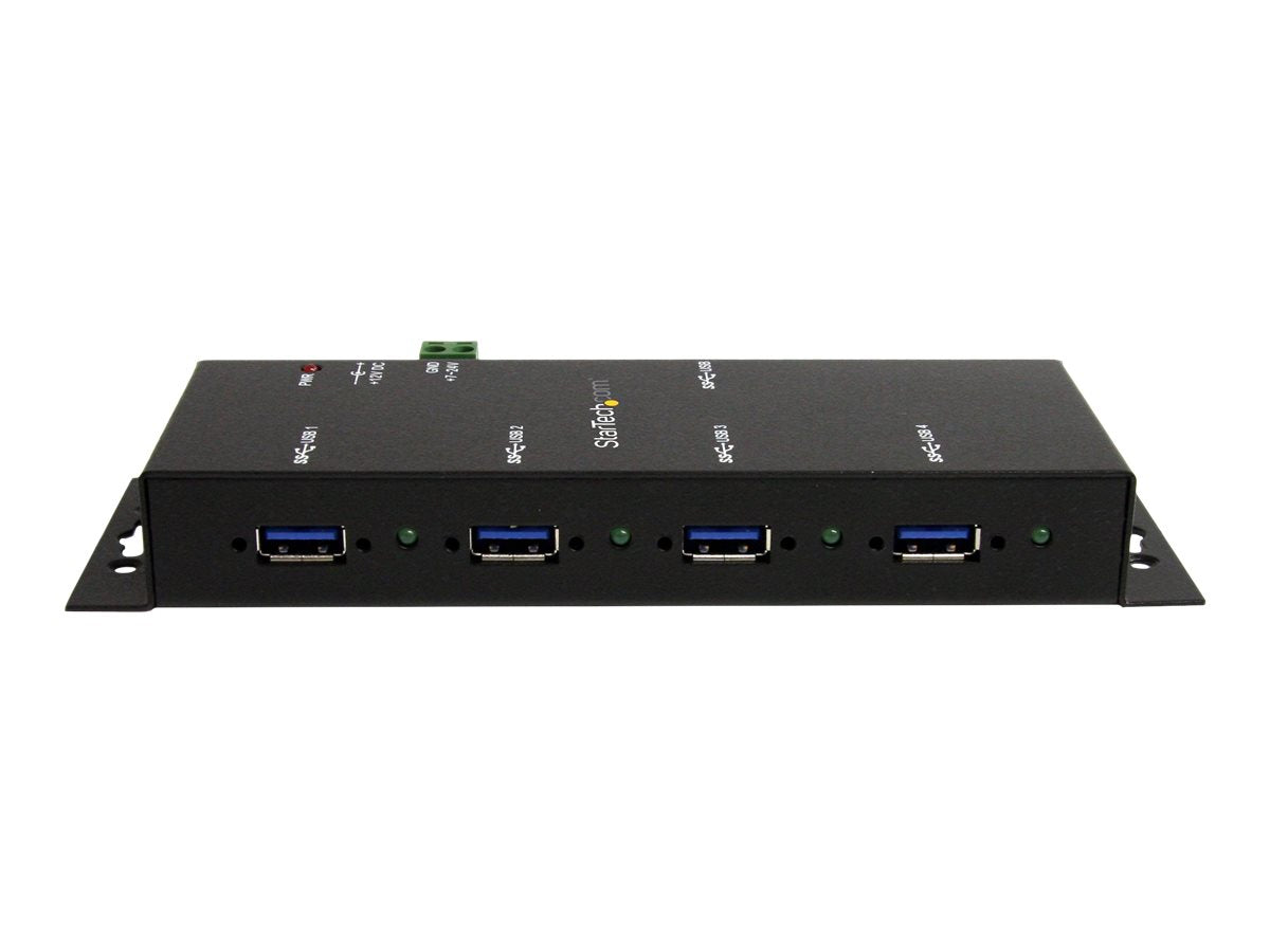 Detailansicht der Anschlüsse des STARTECH.COM Mountable 4-Port Rugged Industrial USB 3.0 SuperSpeed Hub