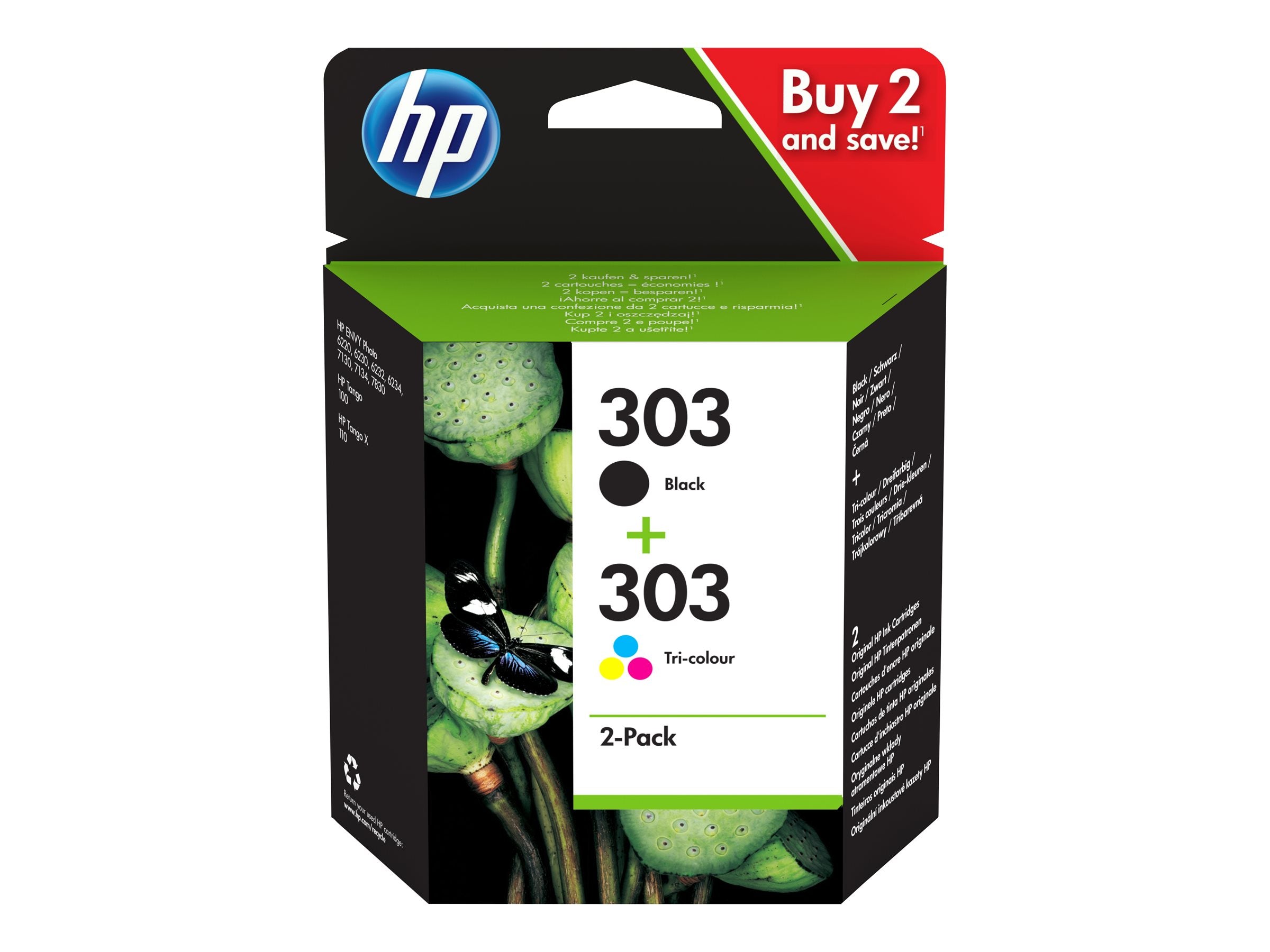 HP 303 Black/Tri-Color Original Ink Cartridge 2-Pack - Vorderansicht