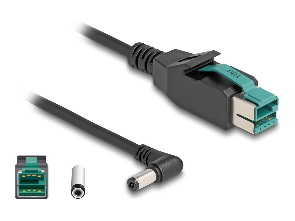 DELOCK PoweredUSB Kabel Stecker 12 V zu DC 5,5 x 2,1mm Stecker gewinkelt 1m - Vorderansicht