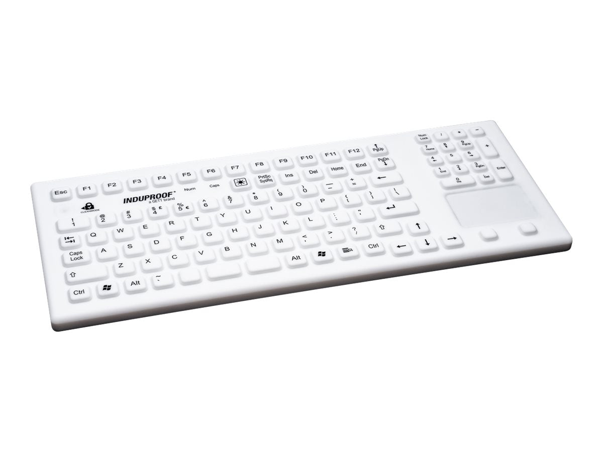 GETT InduProof Smart Touch Silikontastatur m. Touchpad und NUM-block IP68 Reinigungsfkt. 107 Tasten USB Farbe: weiss Layout: CH
