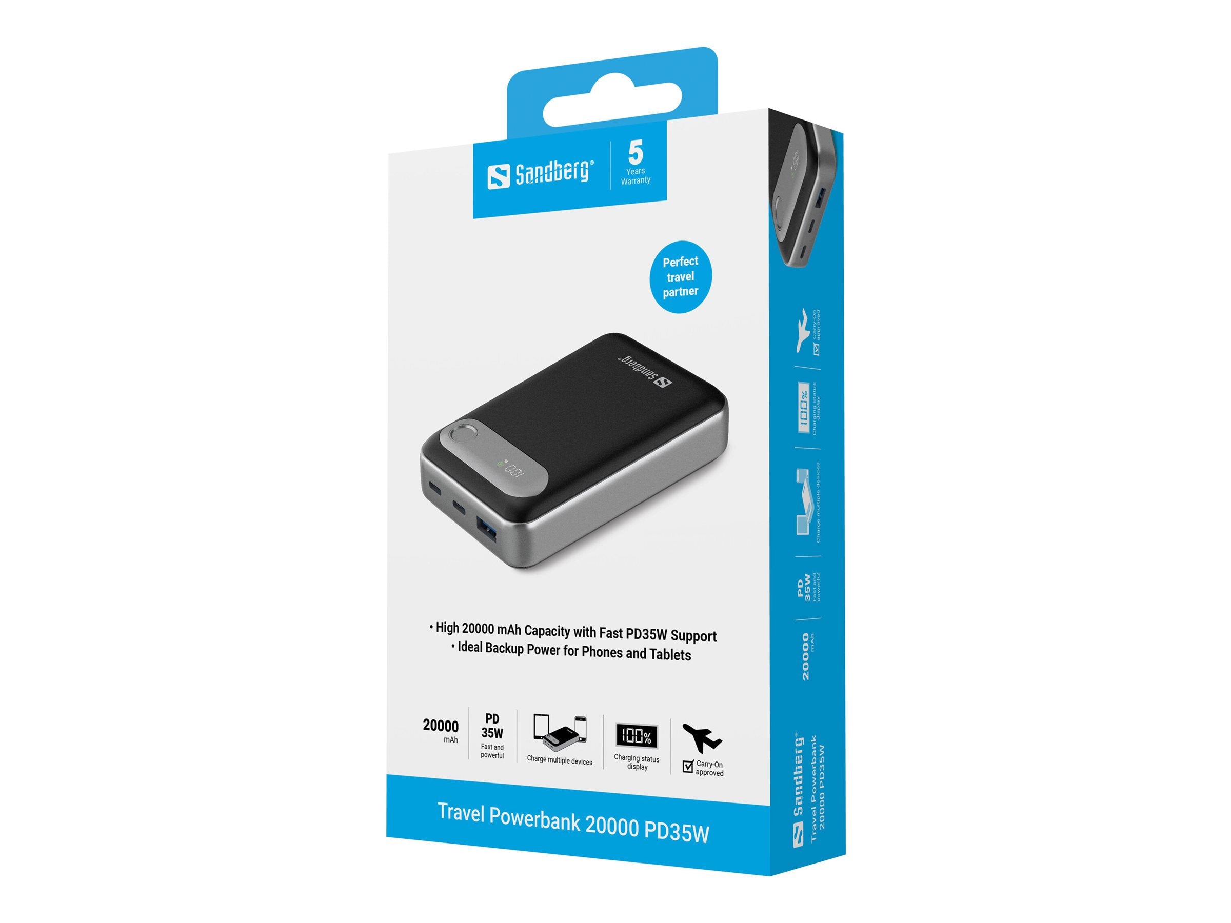 SANDBERG Travel Powerbank 20000 PD35W Vorderansicht