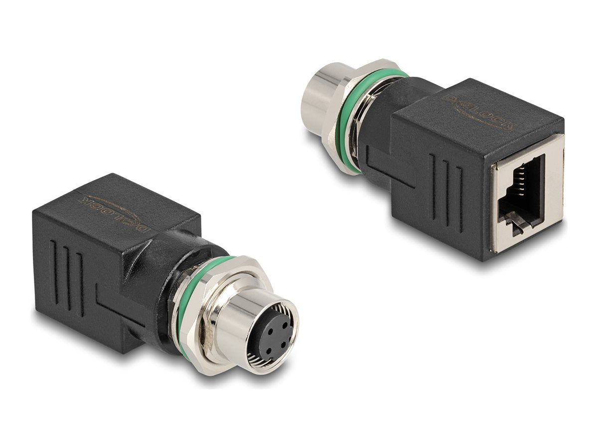 DELOCK M12 Adapter D-kodiert 4 Pin Buchse zu RJ45 Buchse gerade - Vorderansicht