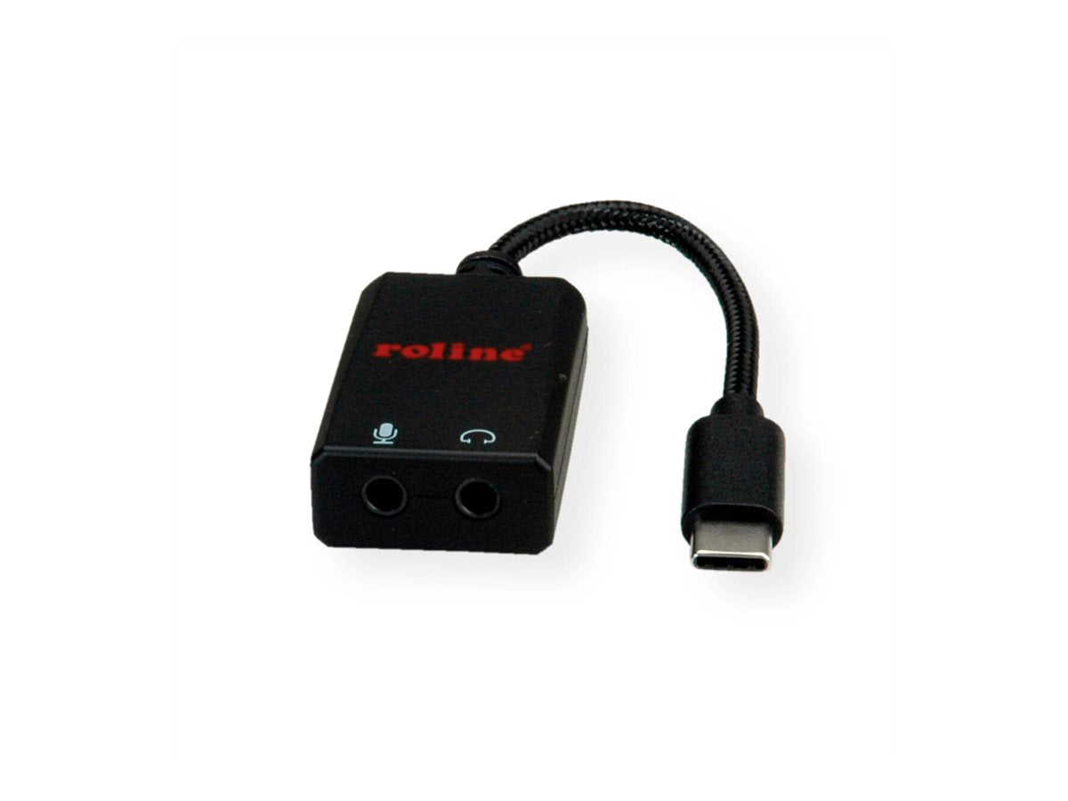 ROLINE Adapter USB Typ C - 2x 3,5mm Audio ST/BU 0,13m Vorderansicht