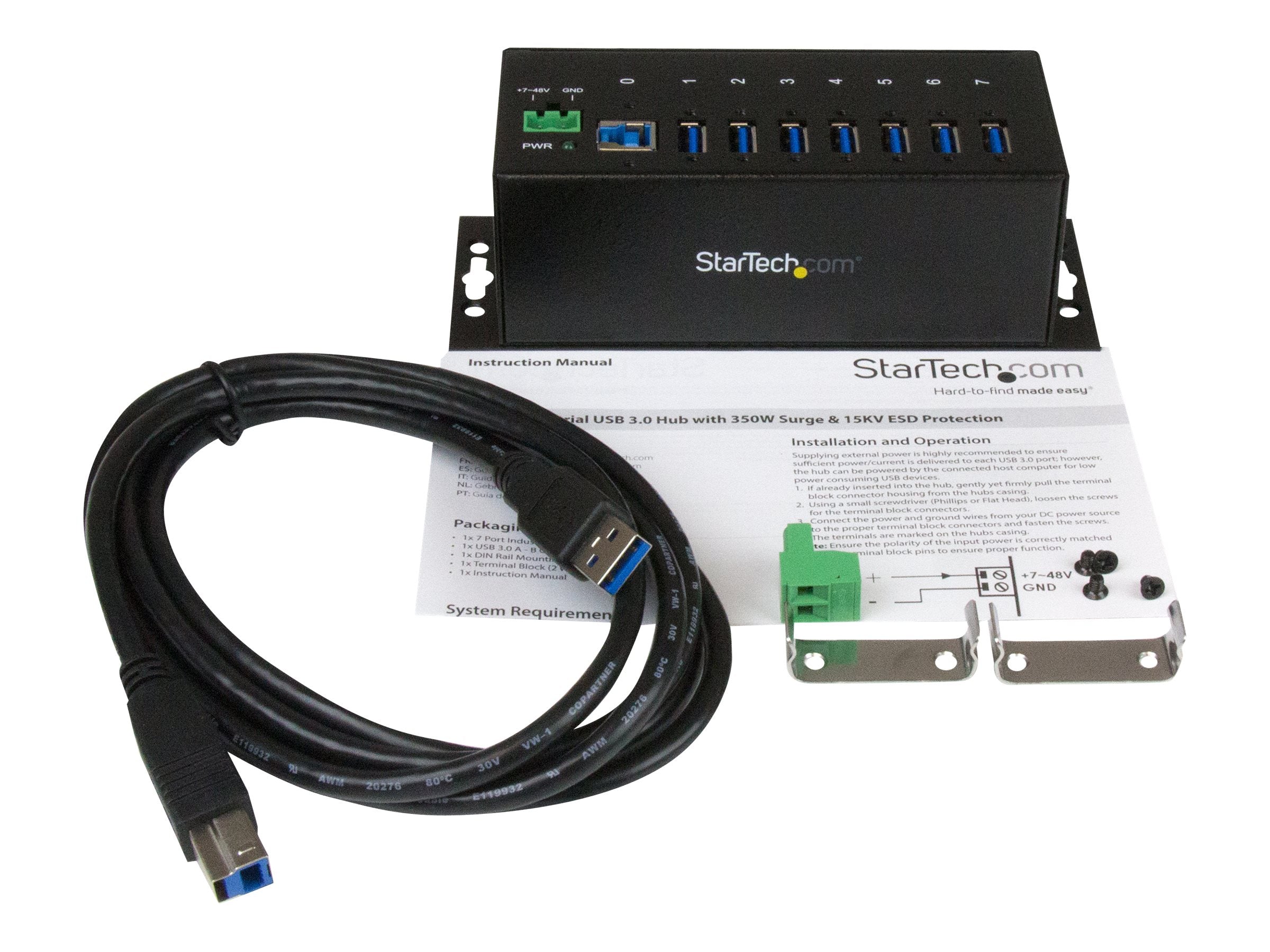 Detailansicht des STARTECH.COM 7 Port rugged mountable industrial USB 3.0 hub with surge Protector