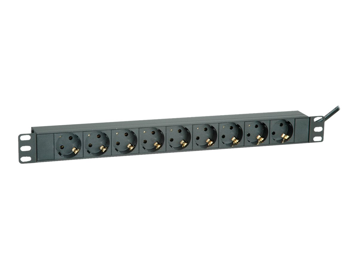 ROLINE 48,26cm 19Zoll-Steckdosenleiste 9fach schwarz 2m - Vorderansicht