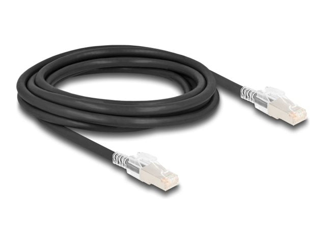 DELOCK RJ45 Netzwerkkabel Cat.6A S/FTP mit Secure Clips Set 3 m schwarz - Vorderansicht