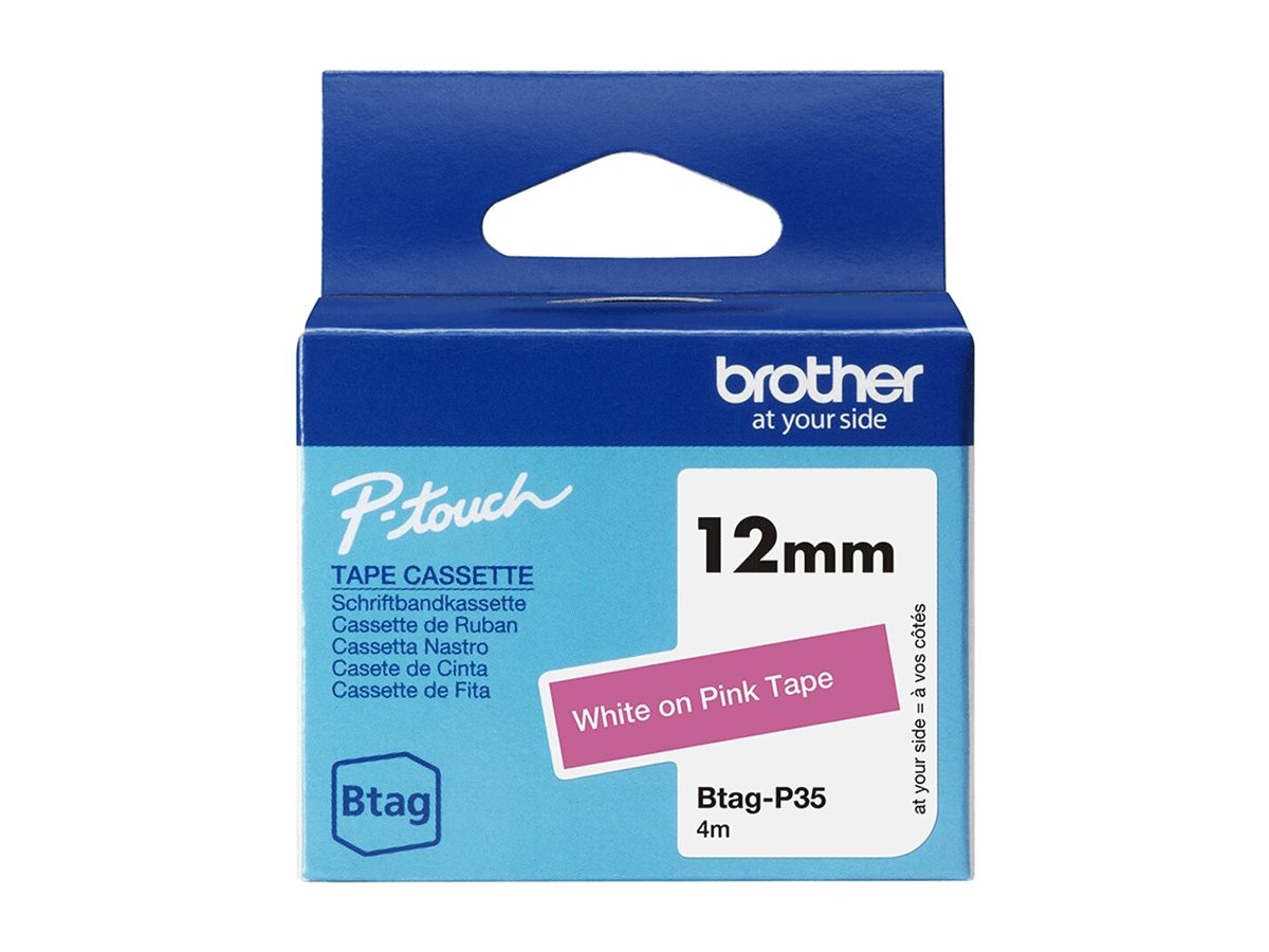 BROTHER Ribbon BTAGP35 12MM White on Pink - Vorderansicht